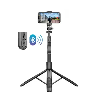 Bastão de selfie com tripé Crong CRGSGU1BLK alumínio Bluetooth com pernas dobráveis e suporte para telemóvel
