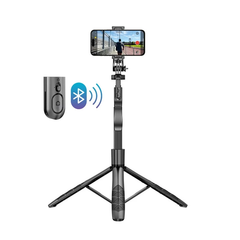 Bastão de selfie com tripé Crong CRGSGU1BLK alumínio Bluetooth com pernas dobráveis e suporte para telemóvel