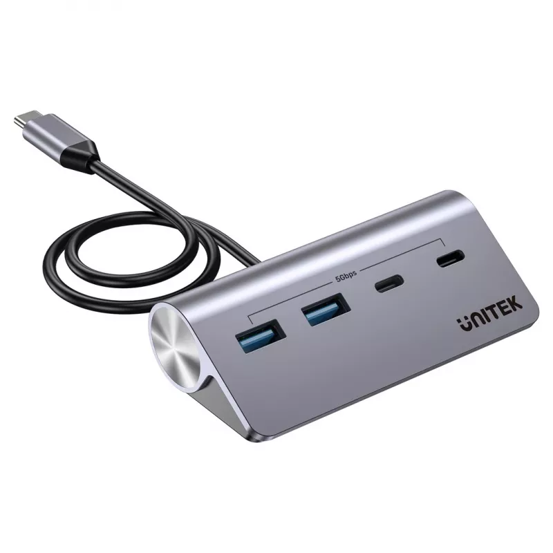 Hub USB Unitek H1337AGY01 – 4 portas (2×USB-C, 2×USB-A), até 5 Gbit/s por porta, alumínio, prateado