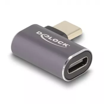 Adaptador USB DeLOCK 40 Gbps USB Type-C PD 3.0 100 W ficha para conetor fêmea angular esquerda/direita 8K 60 Hz metal