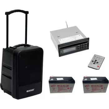 Sistema de PA portátil sem fios Omnitronic MOM-10BT4 com leitor de CD, USB, SD e 2 baterias recarregáveis
