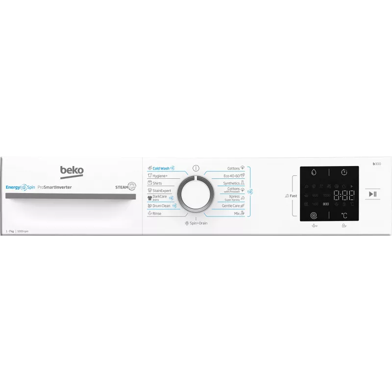 Máquina de lavar roupa BEKO BM3WFSU37013WW, 7 kg, classe energética A, 49,6 cm, 1000 rpm, motor inverter, Steam Cure