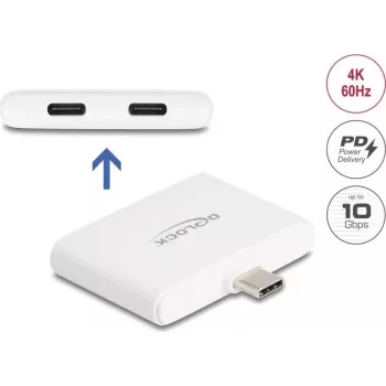 Adaptador DELOCK USB Type-C — dados USB-C 10 Gbit/s, vídeo 4K@60Hz, PD 92W (modelo 61088)