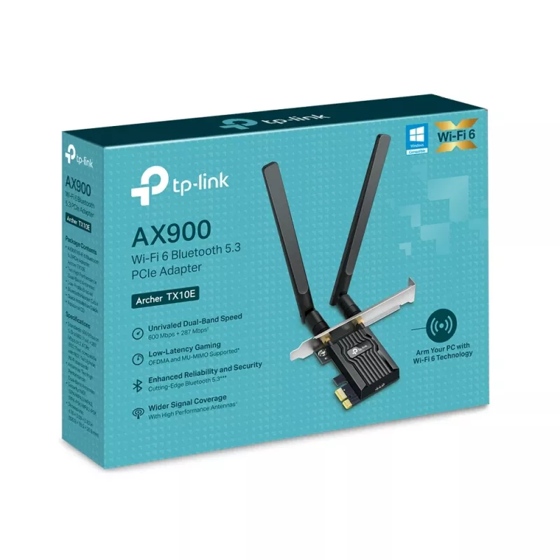 Adaptador PCIe Wi‑Fi 6 Bluetooth TP‑LINK Archer TX10E AX900 — placa PCIe, AX900 Wi‑Fi 6, Bluetooth