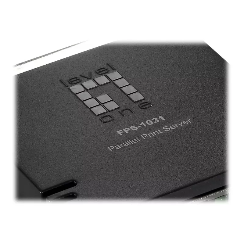 Servidor de impressão paralelo LevelOne, preto, verde, atividade, link, energia, estado, Taiwan, Ethernet LAN, IEEE 802.3, IEEE 802.3u, 10,100 Mbit/s