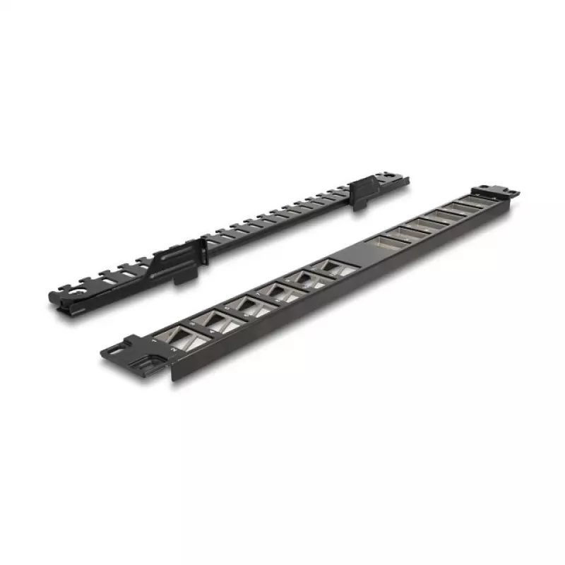 Painel Keystone DELOCK 19 polegadas 24 portas angular com alívio de tensão, 1U, preto, 482,6×125,5×44,2 mm