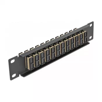 Patch panel de fibra ótica DeLOCK 10 polegadas 12 portas SC duplex bege 1U preto