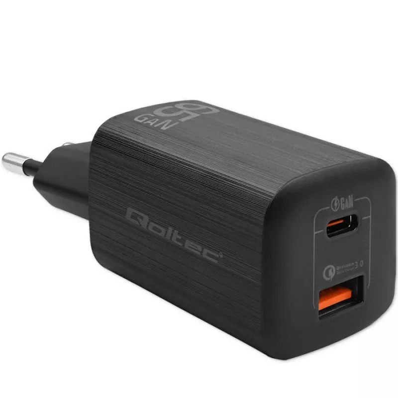 Carregador Qoltec 50766 para dispositivos móveis portátil, consola de jogos portátil, powerbank, smartphone, smartwatch, tablet preto AC carregamento rápido para interiores