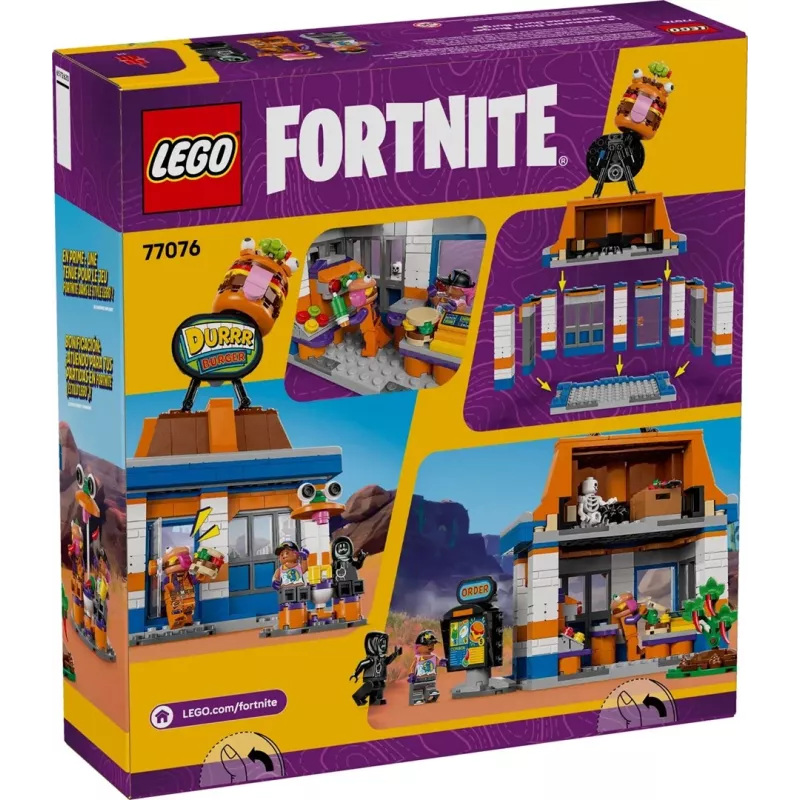 Brinquedo de construção LEGO FORTNITE 77076 Restaurante Durrr Burger Conjunto de brincar — 546 peças, 4 minifiguras, 270×180×90 mm