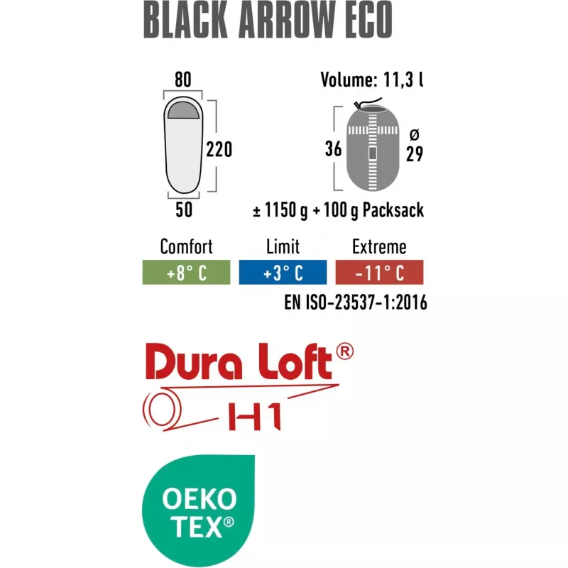 Saco-cama tipo múmia preto Arrow ECO (verde-escuro/vermelho)