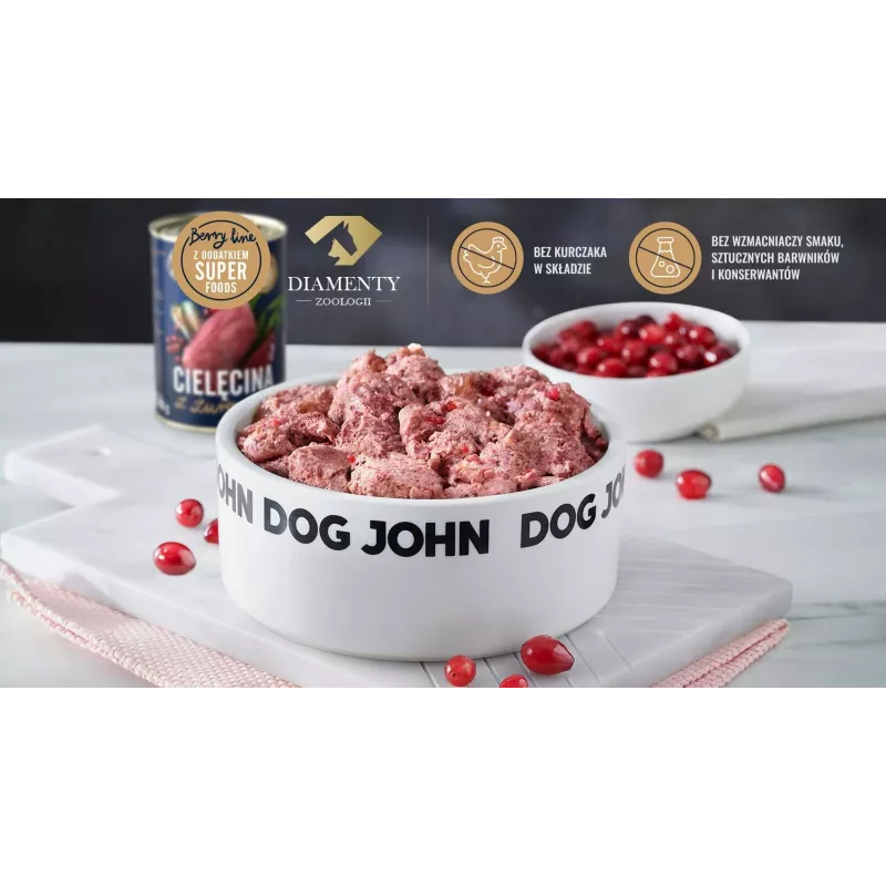 Comida húmida para cães john dog BERRY Adult vitela com arando 800 g — monoproteico, alimento completo, lata