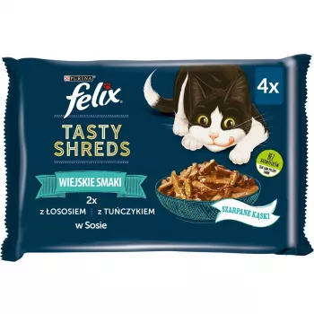 FELIX Tasty Shreds com salmão e atum - 4x 80g