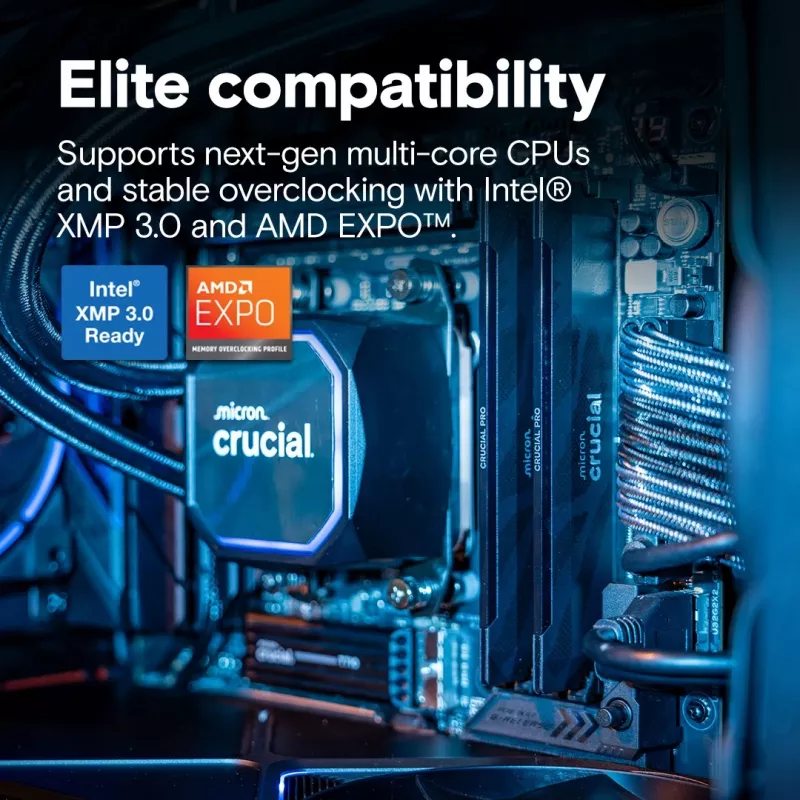 Crucial CP2K16G64C32U5B PRO Gaming OC DIMM Kit, 32GB, DDR5, 6400 Mhz, CL32, preto