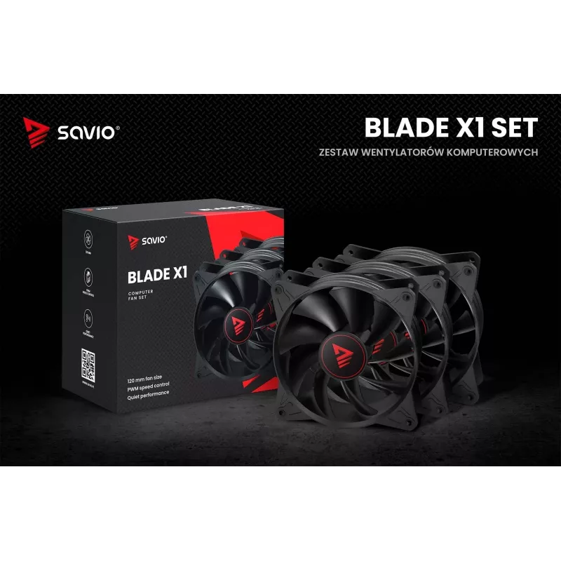 SAVIO BLADE X1 conjunto de ventoinhas, 3 x 120 mm, PWM de 4 pinos, preto