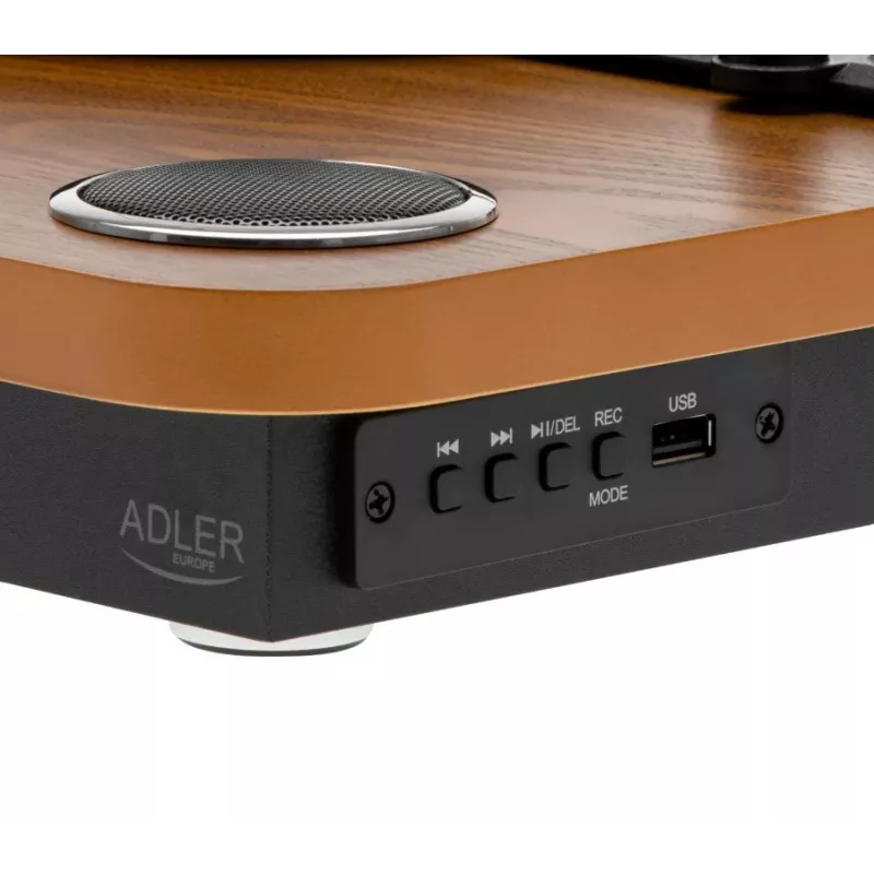 Adler AD 1914e gira-discos com USB, Bluetooth, 33 1/3 e 45 rpm, cápsula cerâmica, altifalantes integrados de 2x0,8 W, saída RCA