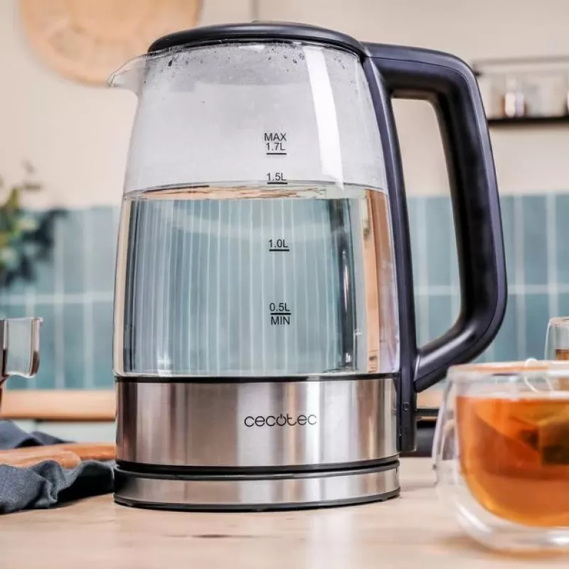 Cecotec ThermoSense 340 Clear chaleira elétrica, 2200 W, 1,7 l, base rotativa, transparente