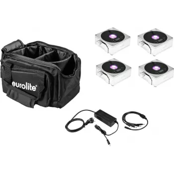 Conjunto de luzes planas LED EUROLITE 20000444 – 4× painéis IP a bateria com carregador e bolsa macia
