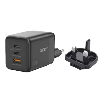 Fonte de alimentação Acer - tecnologia PPS e GaN - 100 Watt - PD 3.0 - 3 portas de saída (USB, 2 x USB-C)