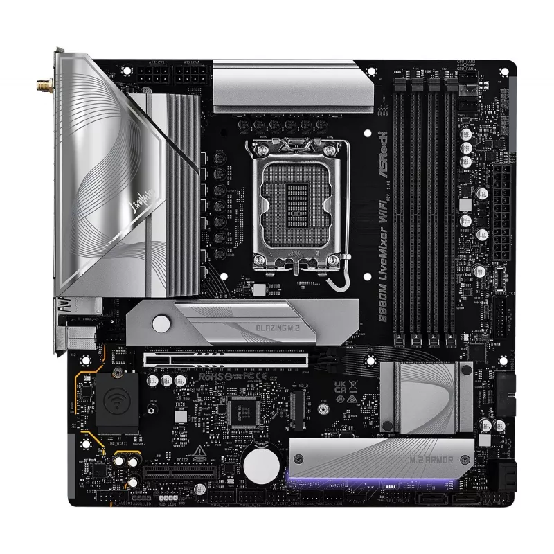 Placa-mãe ASRock B860M LiveMixer WiFi — Intel B860, LGA 1851, micro ATX, DDR5, 4x DIMM, Wi‑Fi 6E, 2.5Gb LAN
