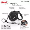 Flexi New Classic L trela extensível para cães, fita, 5 m, até 50 kg, preta