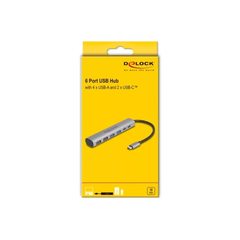Dock para portátil DeLOCK 64232 com fios USB 3.2 Gen 1 Type-A Type-C Cinzento