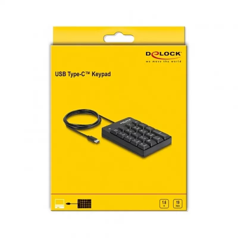 Teclado numérico DeLOCK 12108 USB preto 19 teclas 1,6 m cabo