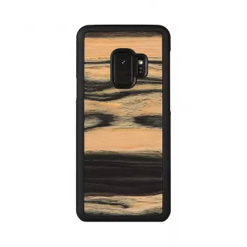 Capa para smartphone em madeira para Samsung Galaxy S9, ébano branco/acabamento preto