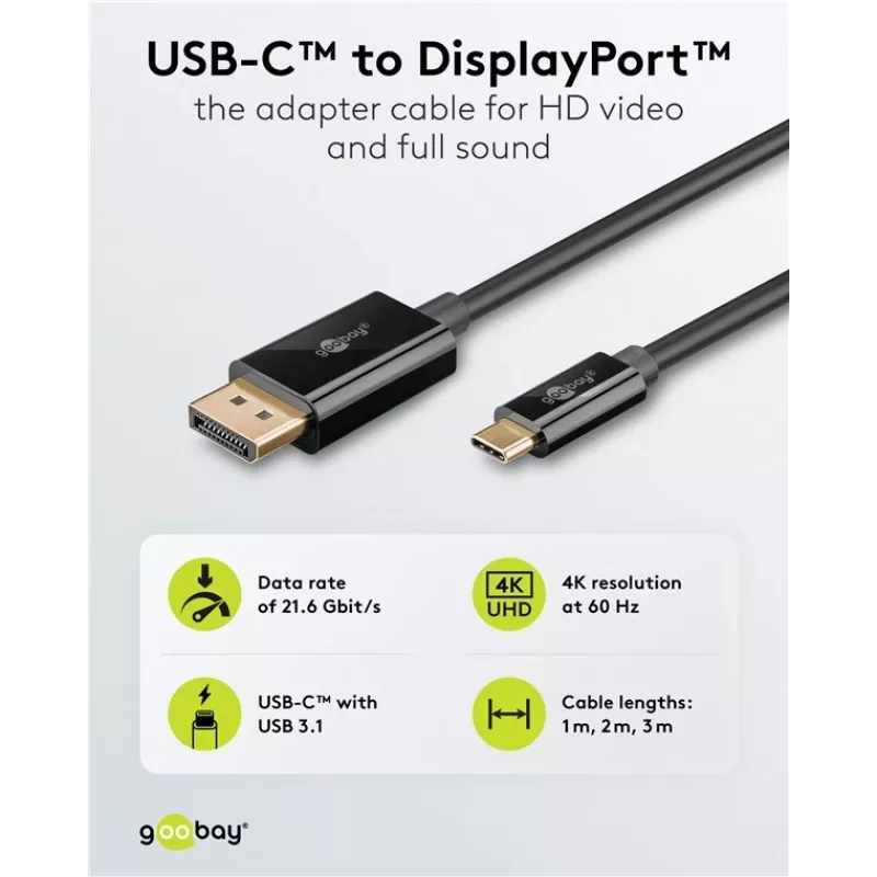 Cabo USB-C para DisplayPort GOOBAY 75704, 1 m, até 4K@60Hz