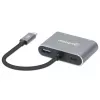 Docking station USB-C Manhattan, ligações (x4): HDMI, USB-A, USB-C e VGA, com Power Delivery (PD) 87W – carregador USB-C externo necessário (não incluído). Alimentado por USB (sem fonte de alimentação externa necessária) quando o PD não é utilizado, alumínio