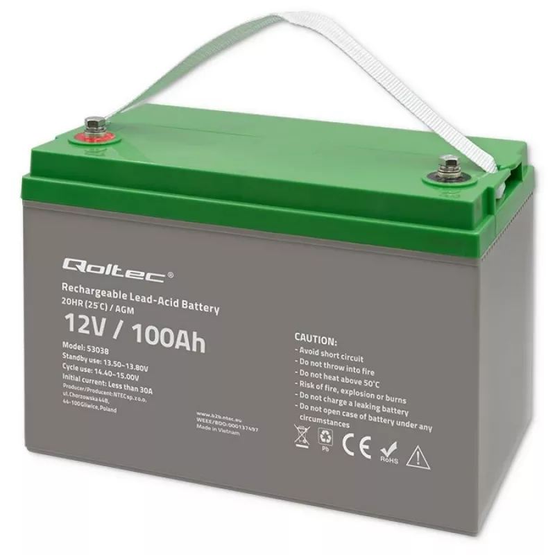 Qoltec 53038 bateria AGM | 12V | 100Ah | máx 1200A