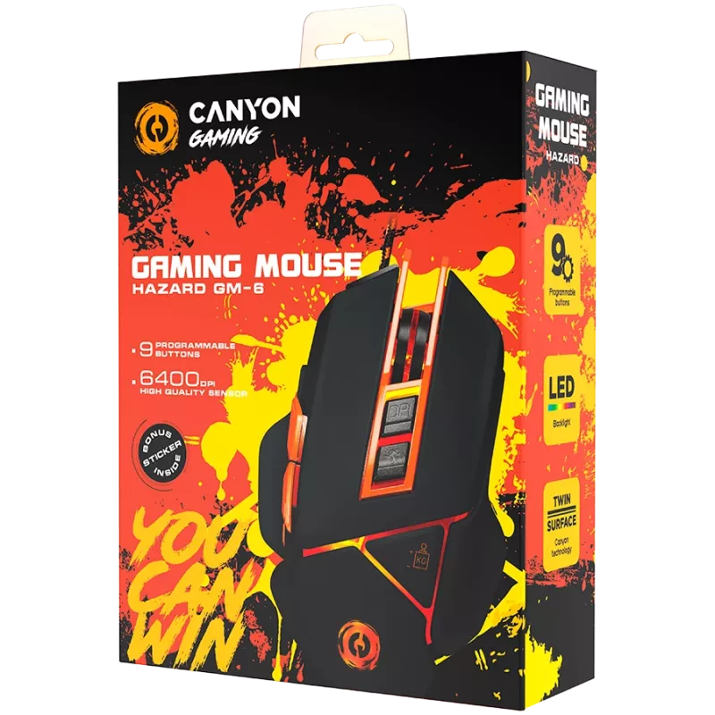 Rato CANYON Hazard GM-6 LED com fios preto laranja