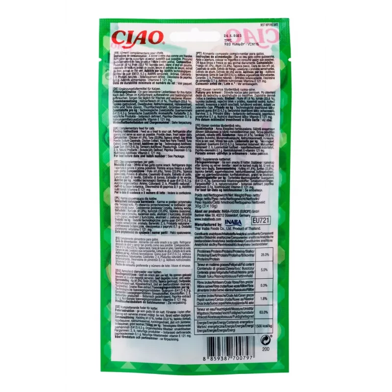 INABA Churu Bites atum com frango - Petiscos para gatos - 3x10 g