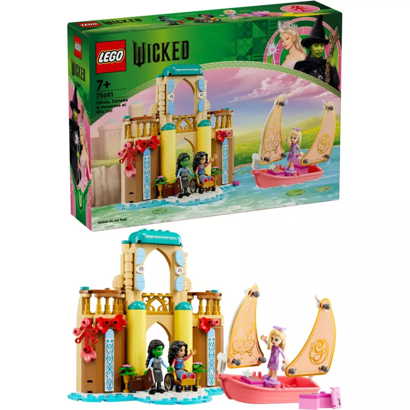 Conjunto de construção LEGO 75681 com minifiguras de Wicked, Glinda, Elphaba, Nessarose e Shiz Universidade