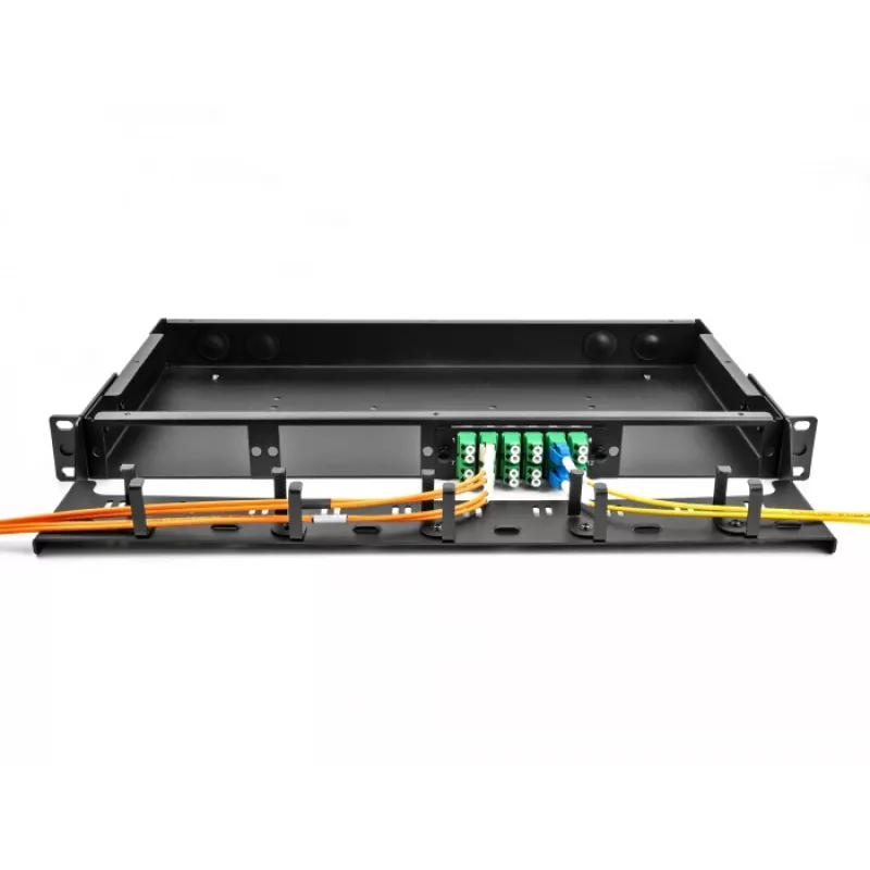 Painel de encaminhamento de fibra ótica DeLOCK 19 polegadas 1U preto montagem em rack 1U