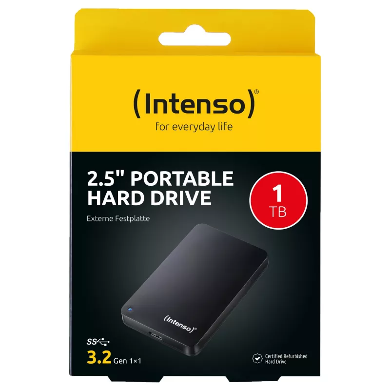 Disco rígido portátil 1 TB recondicionado, disco rígido externo (preto)