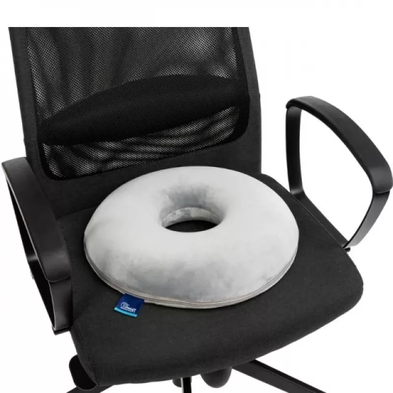 Almofada de pressão TIMAGO SUPPORT TIM abertura — almofada de assento em espuma com orifício central, 390×390×80 mm, cinzento