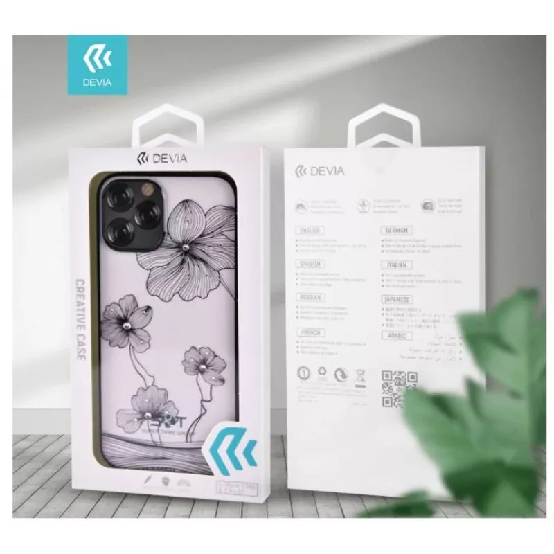 Capa protetora Devia Crystal Flora para iPhone 12 / 12 Pro — azul transparente com padrão floral