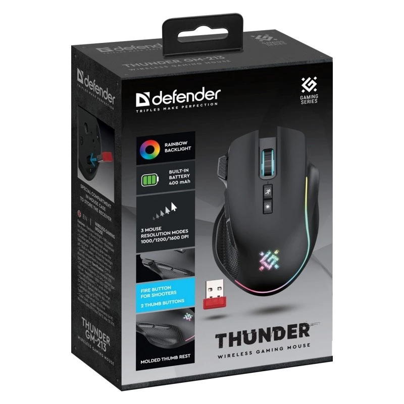 Rato DEFENDER GM-213 THUNDER RF 1600dpi 8P preto