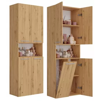 Armário de casa de banho Top e shop NEL 1K DK ART KPL, estrutura em carvalho, 600×300×1740 mm, 5 prateleiras, autónomo