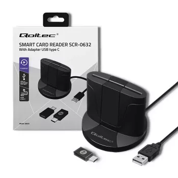 Leitor de cartões inteligentes Qoltec 50632 USB 2.0 preto cabo 1m