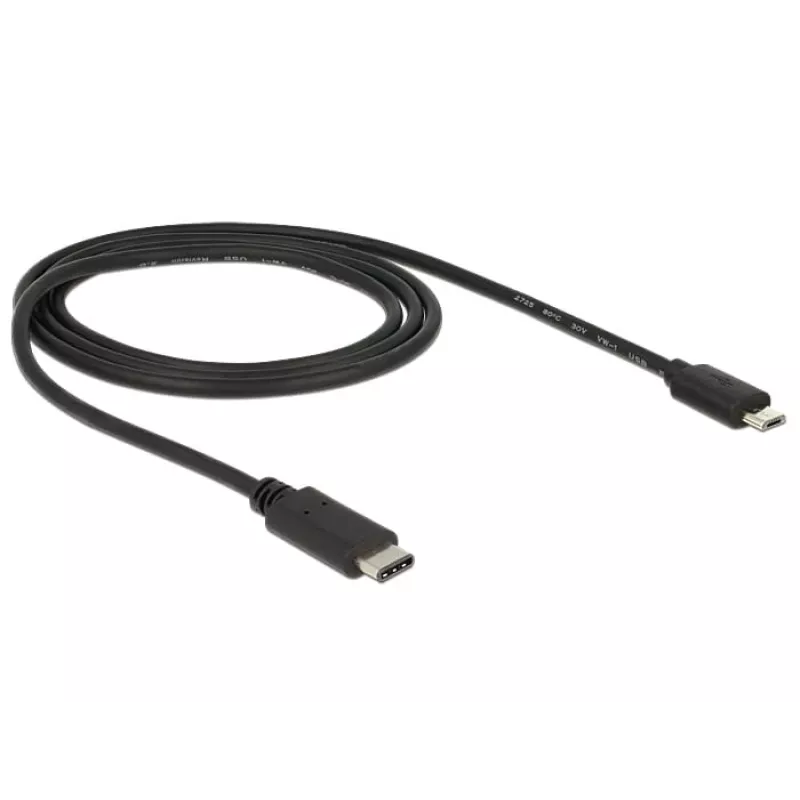 DeLOCK - cabo USB - Micro-USB Type-B de 5 pinos (macho) - USB Type-C de 24 pinos (macho) - 1,0 m (USB 3.1) - preto (83602)