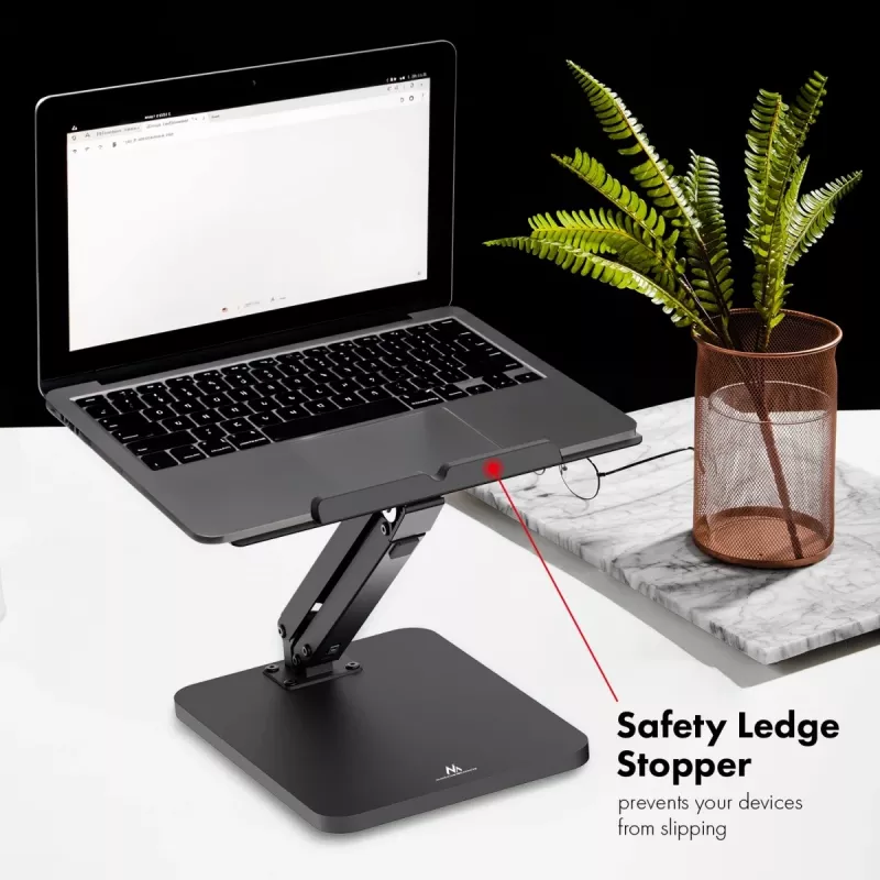 Suporte de secretária Maclean para monitor ou portátil, mola a gás, para trabalho sentado e de pé, preto, MC-493