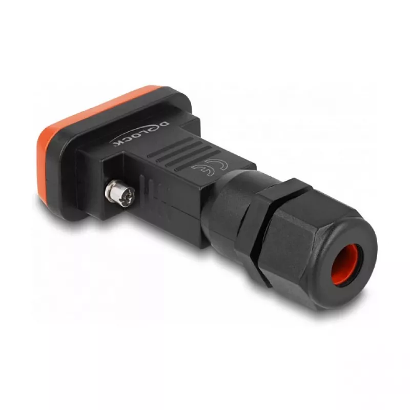 Conector macho D-Sub 9 pinos DeLOCK IP67 à prova de água preto laranja