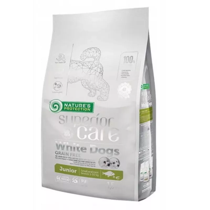 NATURE'S PROTECTION Superior Care White Dogs Grain Free Junior Small Fish ração seca para cães 1,5 kg