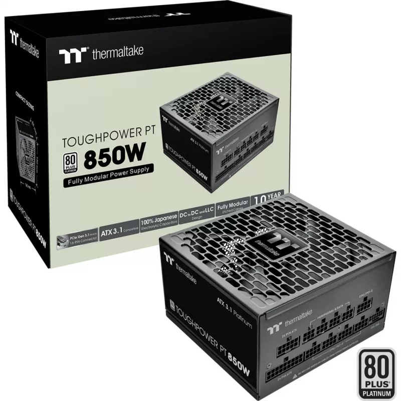 Fonte de alimentação Thermaltake Toughpower PT 850W 80 Plus Gold, modelo PS-TPP-0850FNFAPE-1