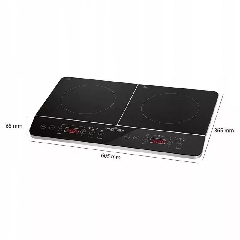 Placa de indução PROFI COOK PC-DKI 1067, 3500W, 2 zonas de cozedura, preta