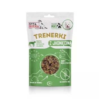 Petiscos de treino para cães SYTA MICHA Trainers com Borrego 80 g — hipoalergénico, sem cereais e sem glúten, proteína 47,8 %, gordura 29,7 %