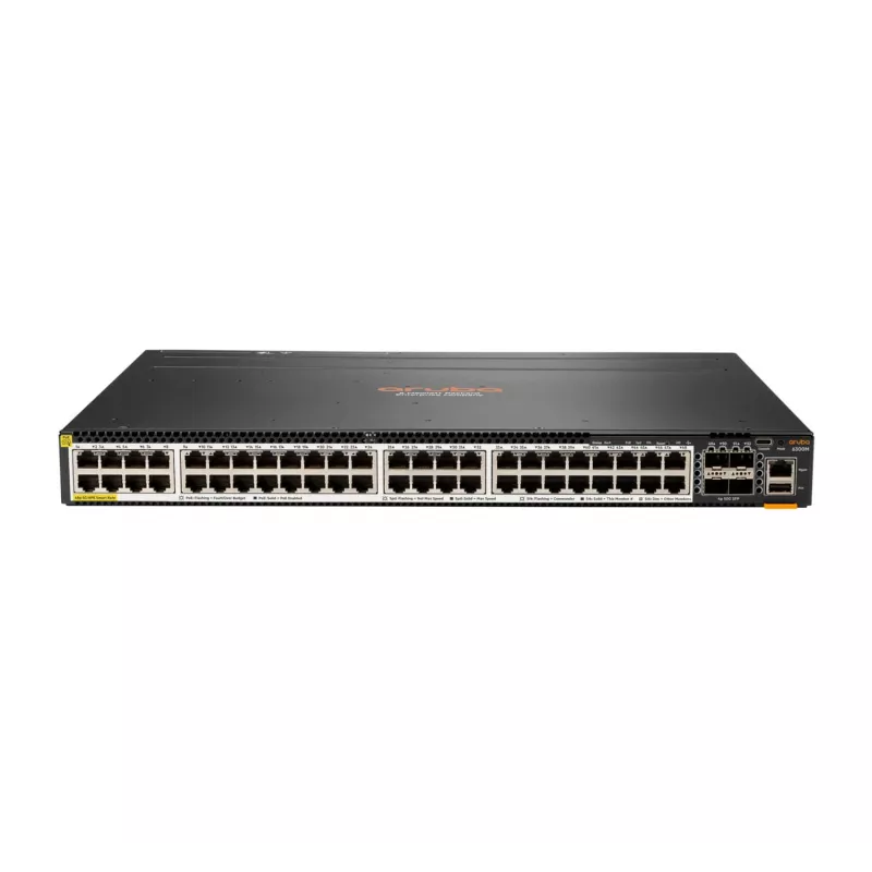 Hewlett Packard Enterprise HPE Aruba 6300M - Switch - L3 - gerido - 48 x 100/1000/2,5G/5G (PoE+) + 4 x 1 Gigabit / 10 Gigabit / 25 Gigabit / 50 Gigabit SFP56 (Uplink / Stacking)