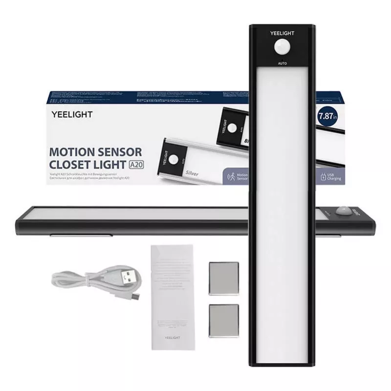Luz de armário com sensor Yeelight A20 20 cm 1,2 W — LED PIR a pilhas, 100 lm, 4000 K, recarregável USB-C