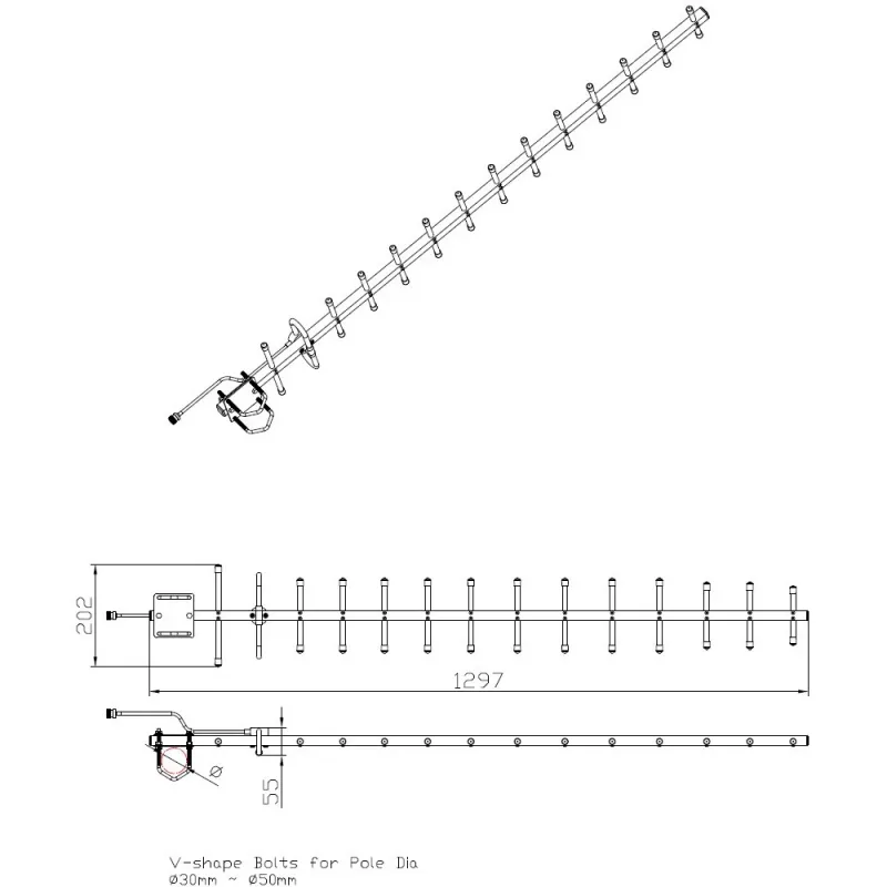 Antena Yagi direcional ALLNET ANT-868-14dbi-Yagi 868 MHz 14 dBi conector fêmea N